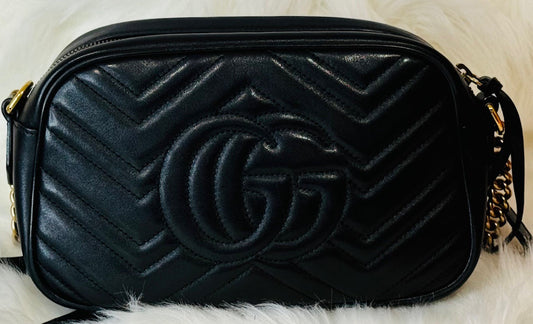 Gucci Marmont Small Shoulder Bag – Black Matelassé Chevron Leather