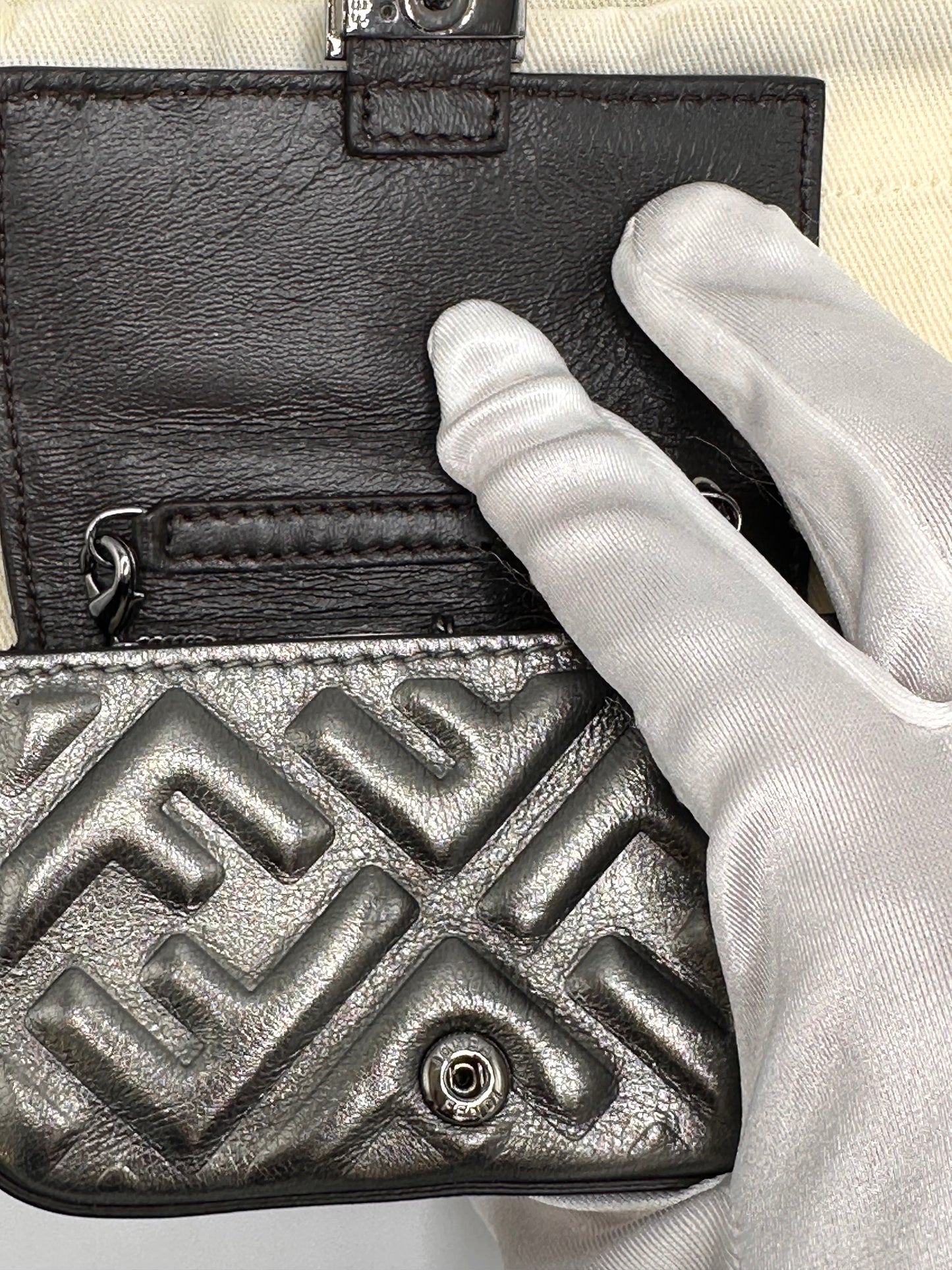 Fendi Nano Baguette Charm in Pewter Nappa Leather