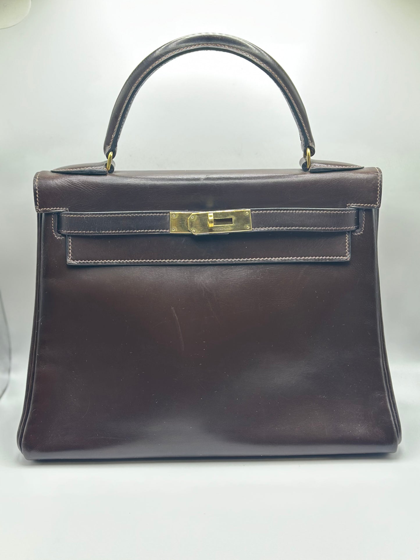 1967 Hermès Kelly 28 Retourne- Brown Box Leather