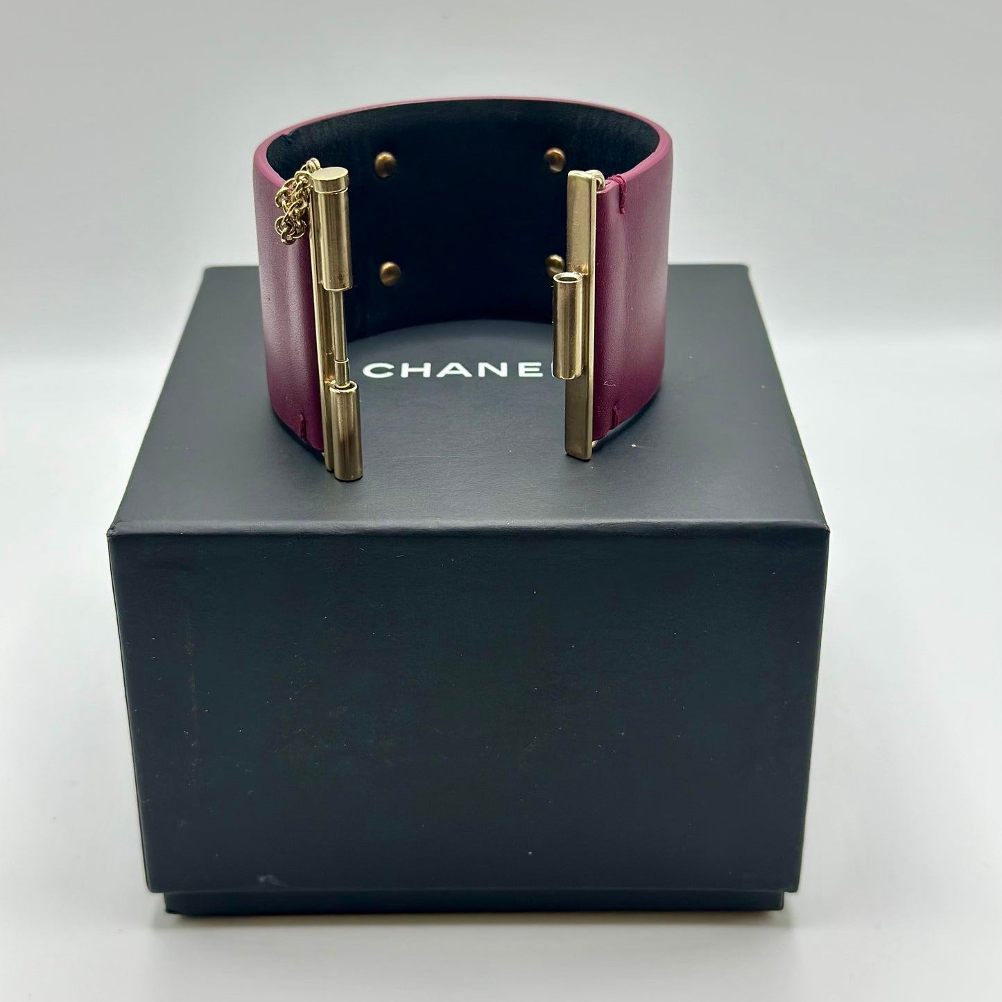 CHANEL Wide Leather Cuff- Raspberry