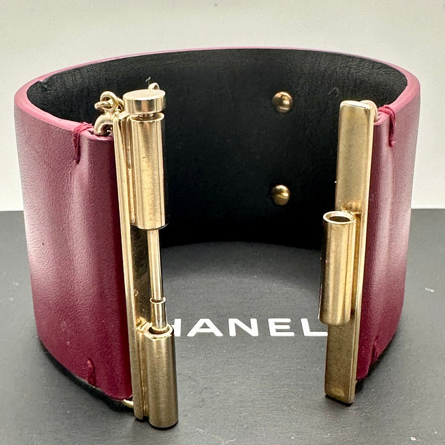 CHANEL Wide Leather Cuff- Raspberry
