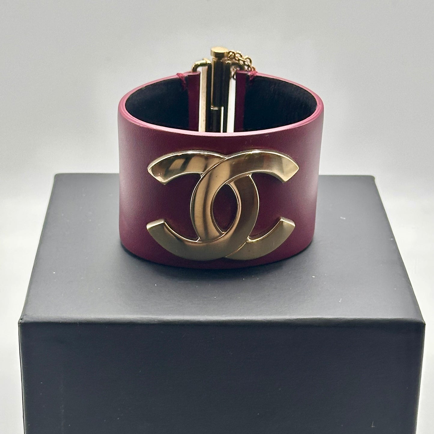 CHANEL Wide Leather Cuff- Raspberry