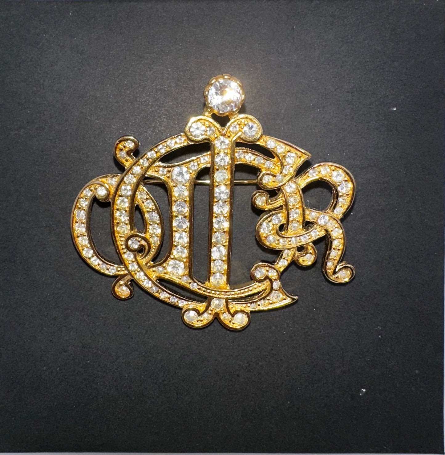Vintage Christian Dior Monogram Brooch – Gold & Crystal