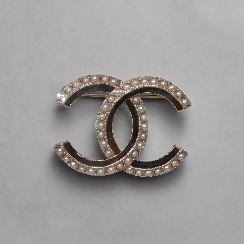 CHANEL CC Pearl & Enamel Brooch