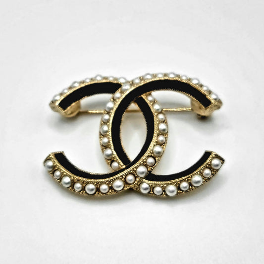 CHANEL CC Pearl & Enamel Brooch