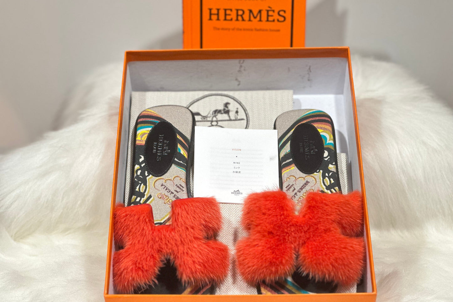Hermès Oran Mink Fur Sandals – Size 36.5