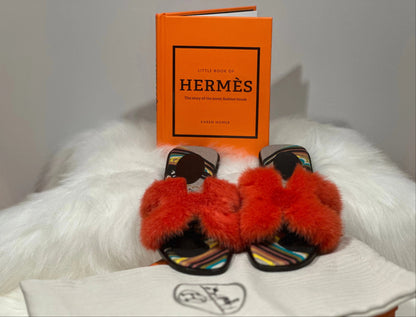 Hermès Oran Mink Fur Sandals – Size 36.5