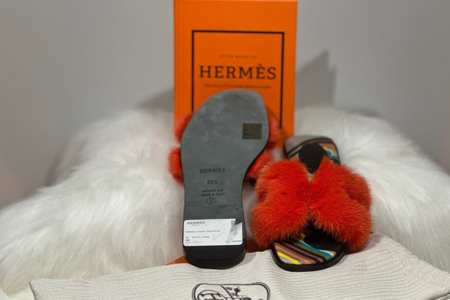 Hermès Oran Mink Fur Sandals – Size 36.5